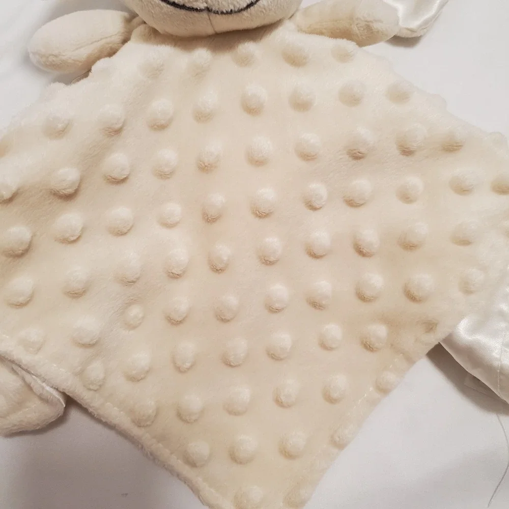 Elegant Baby Tan Puppy Dog Lovey Security Blanket Satin Back Minky Dot Eye Patch